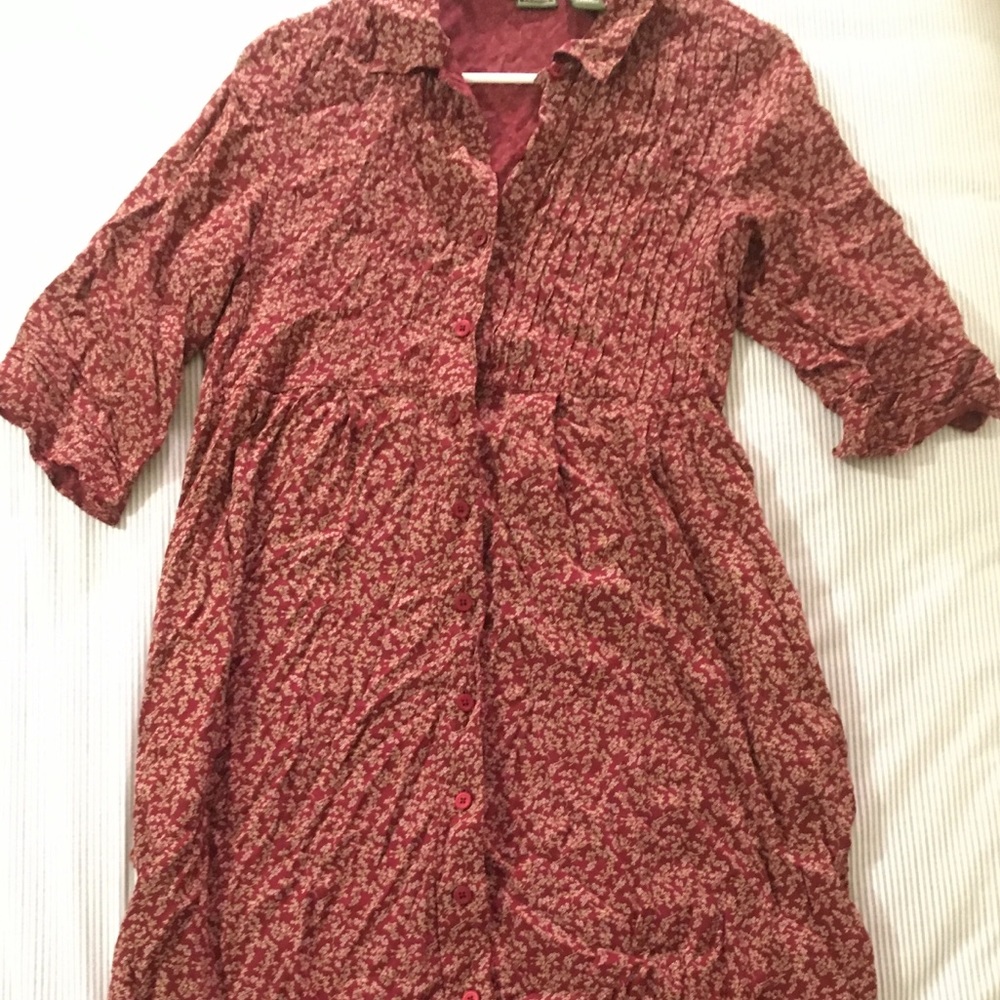 Floral button down collared red dress